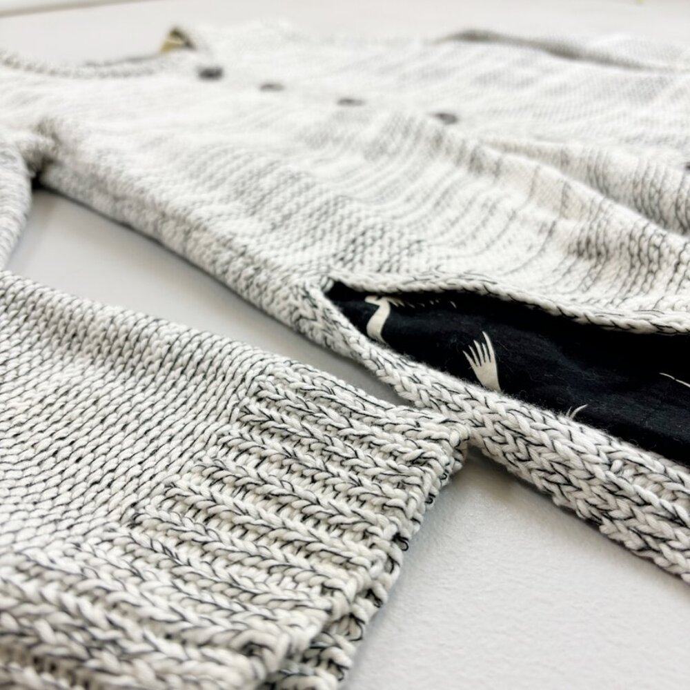 ANTHROPOLOGIE Field & Flower Bird Cardigan Medium Cozy Knit Whimsical Gray Flaw - Picture 3 of 10